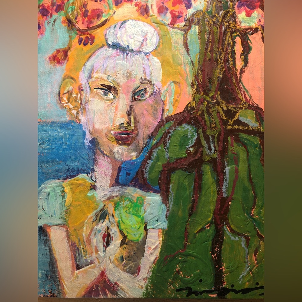 Original 8x10” oil and acrylic paint on canvas board fantasy art portrait